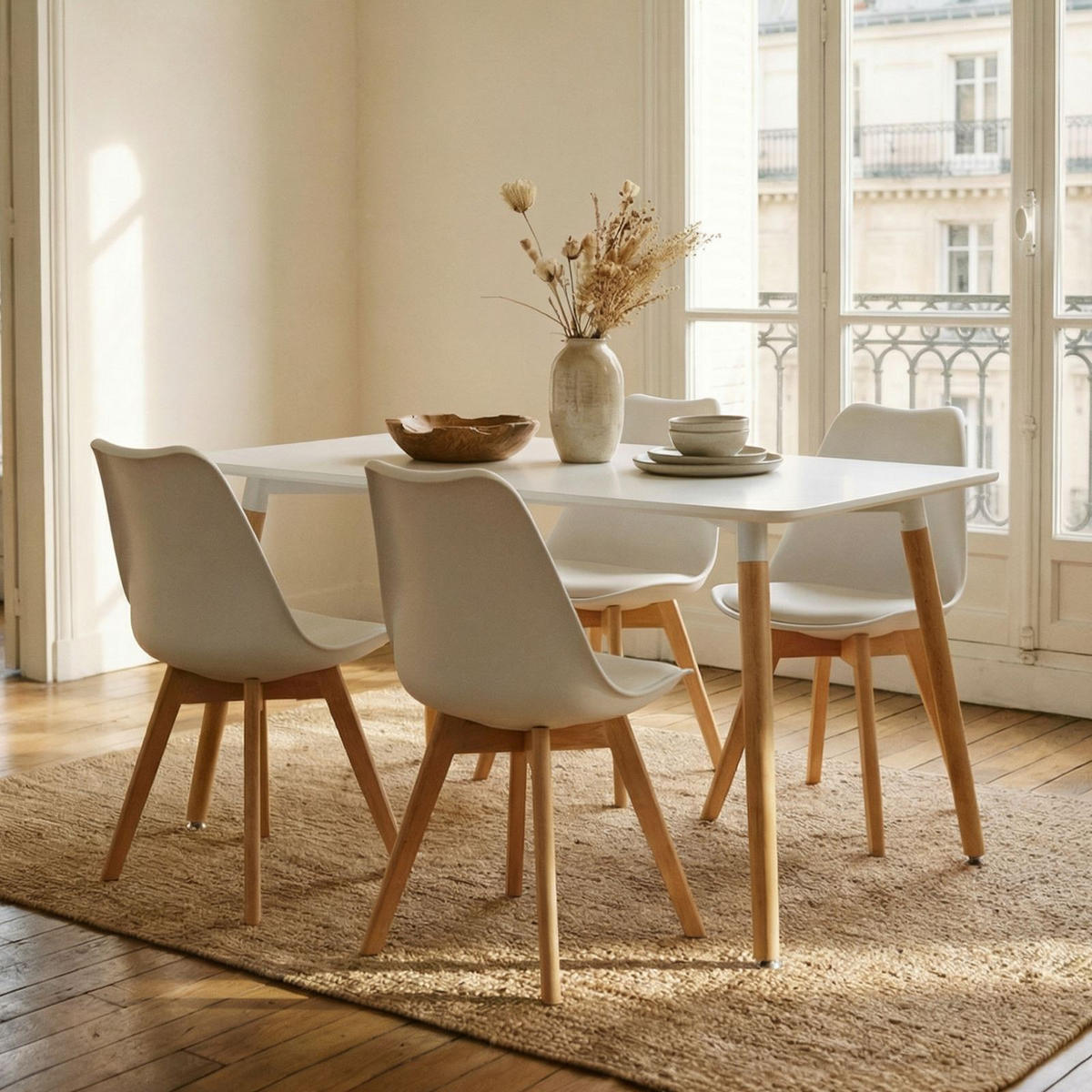 ESSGRUPPE SHANNON ABBY 5er Set weiß - Weiß, Holz/Holzwerkstoff - IDIMEX