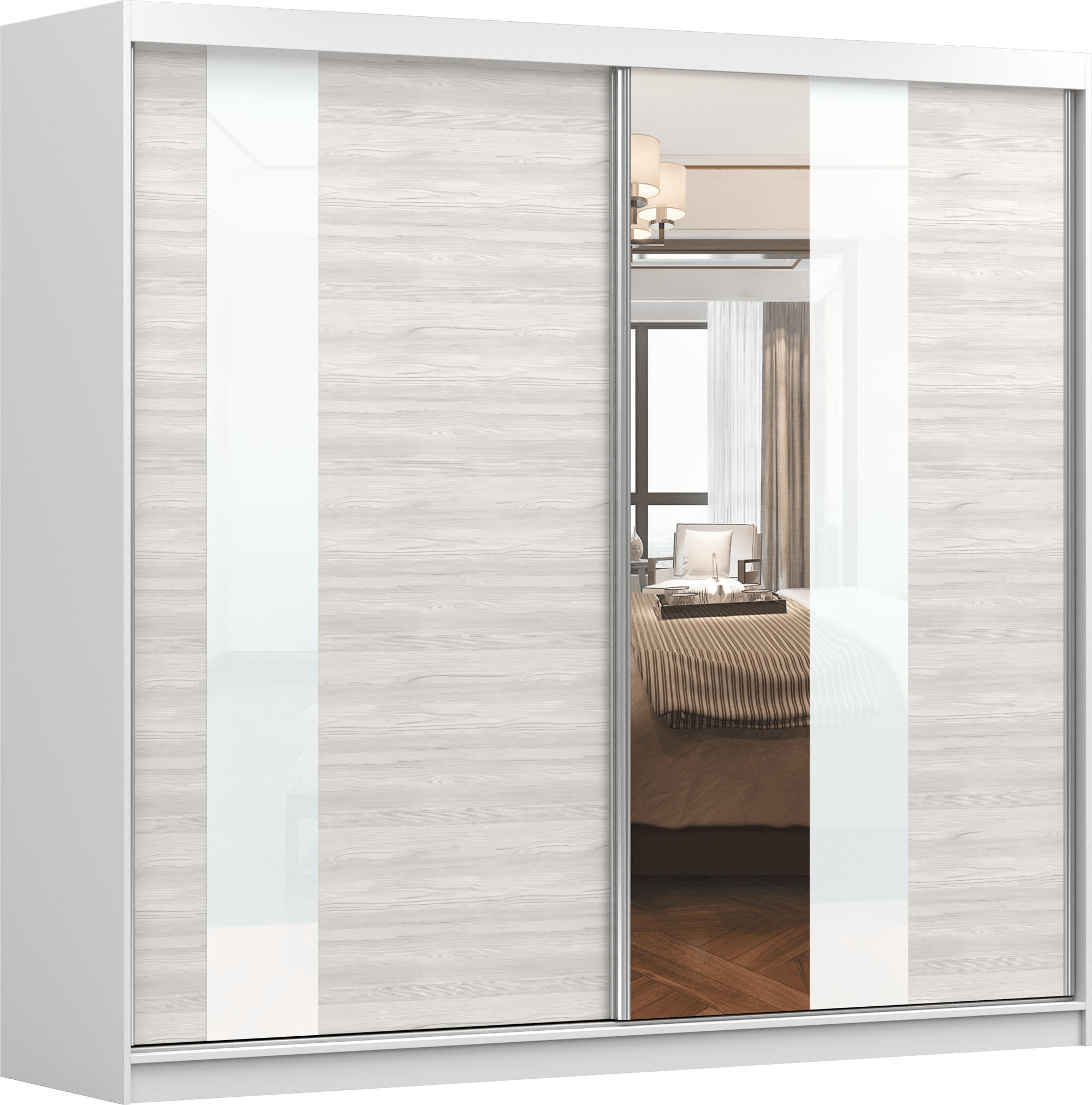 SCHWEBETÜRENSCHRANK Multi 32 Weiß/Kathult Weiß + Spiegel 233 cm - Alufarben/Weiß, Glas/Holzwerkstoff (233/218/61cm) - imoebel24