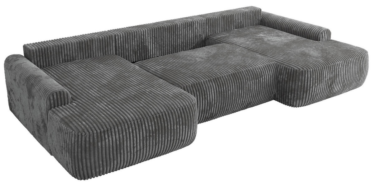 WOHNLANDSCHAFT CUBO U Dunkelgrau Cord - Dunkelgrau/Schwarz, Kunststoff/Textil (370/100/187cm) - MKS