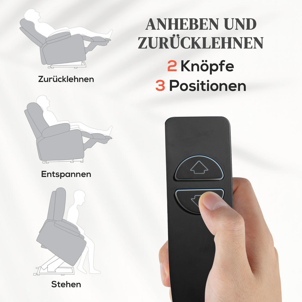 FERNSEHSESSEL mit Aufstehhilfe, Hellgrau - Hellgrau/Schwarz, Textil/Metall (95/109/91cm) - HOMCOM