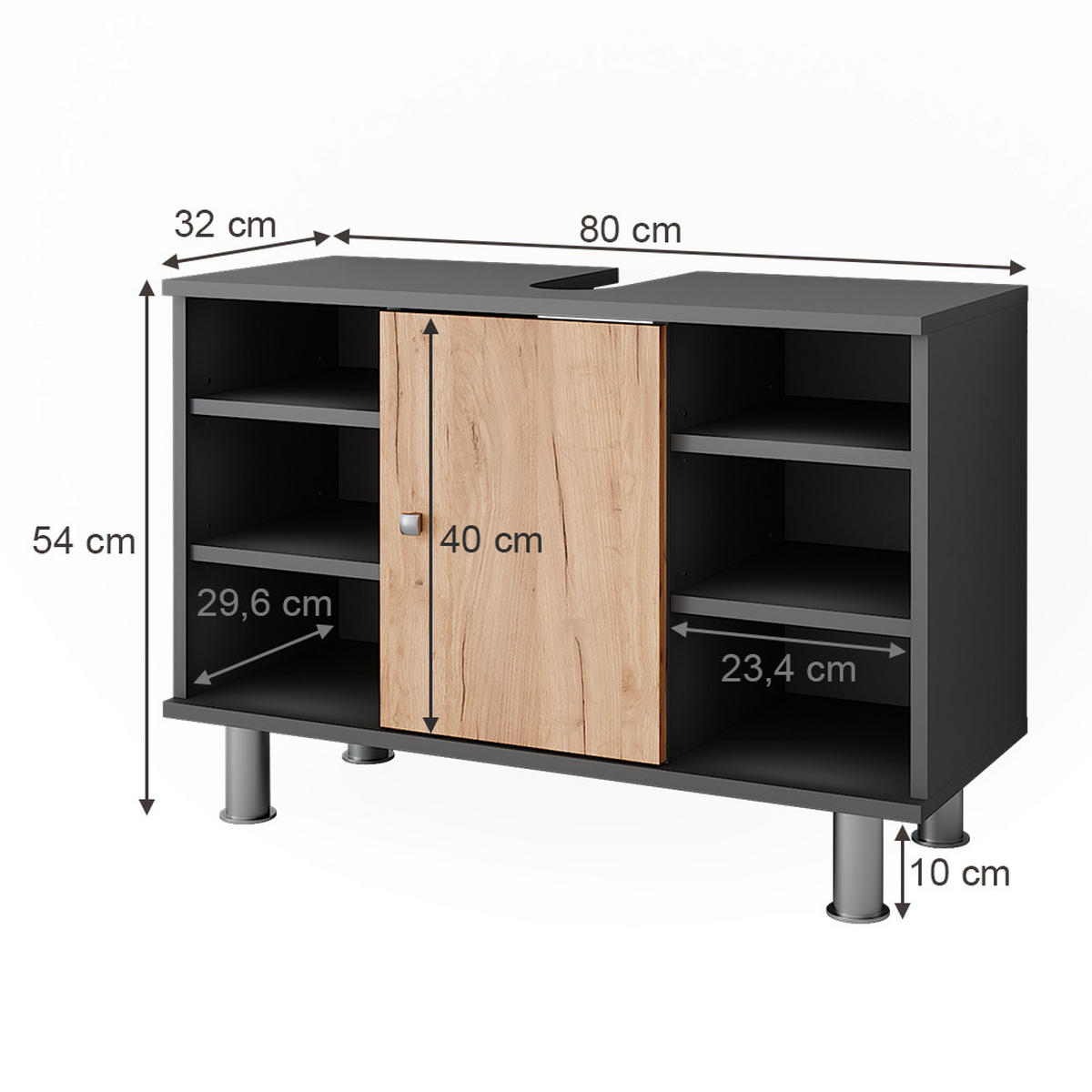 WASCHBECKENUNTERSCHRANK Fynn Anthrazit/Goldkraft Eiche 80 x 54 cm - Honigeiche/Anthrazit, Holzwerkstoff (80/54/32cm) - Vicco