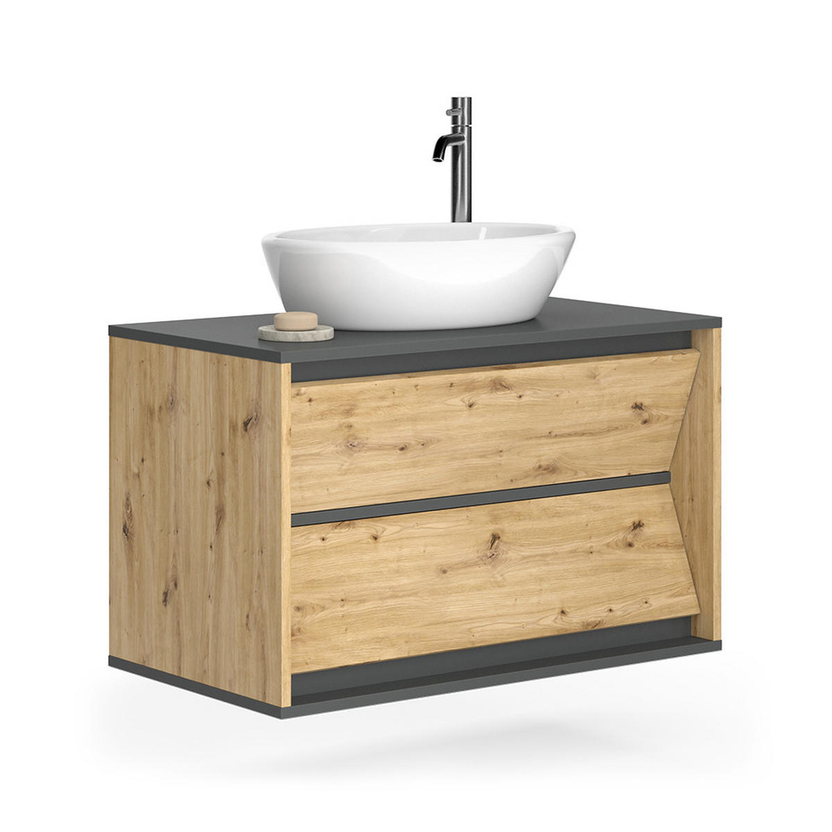 WASCHBECKENUNTERSCHRANK Edelin Anthrazit/Artisan 80 x 50 cm mit 2 Schubladen - Anthrazit/Eiche Artisan, Holzwerkstoff (80/50/45cm) - Vicco