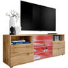 SIDEBOARD TV URBINO Schwarz, LED Beleuchtung Mehrfarbige - Eiche Wotan, Glas/Holzwerkstoff (140/53/35cm) - Komodee