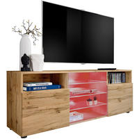 SIDEBOARD TV URBINO Schwarz, LED Beleuchtung Mehrfarbige - Eiche Wotan, Glas/Holzwerkstoff (140/53/35cm) - Komodee