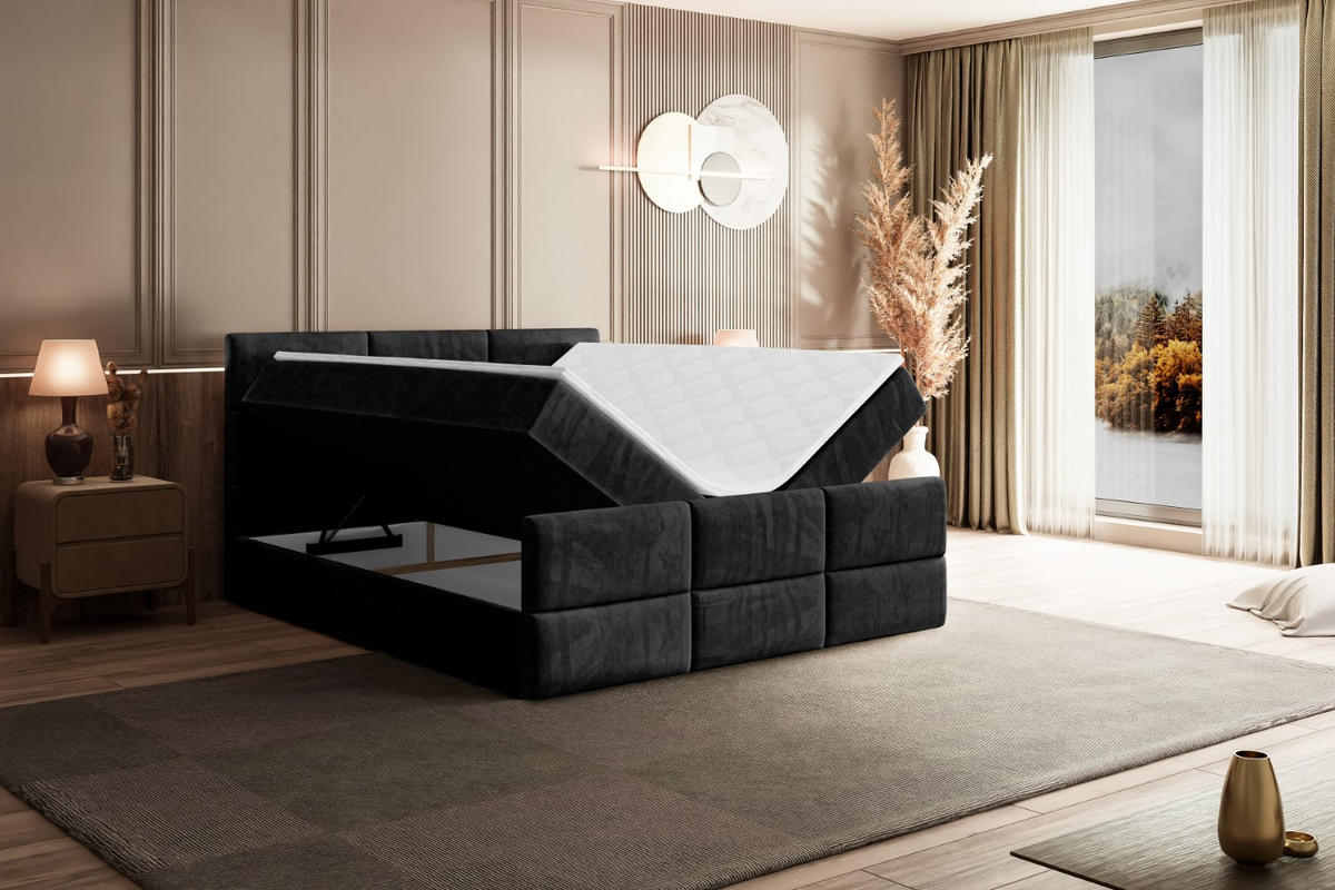 AMERICKÁ postel OHIO-Z – 200 x 200 cm – H4 – černá - černá, kompozitní dřevo (200/200cm) - ALTDECOR