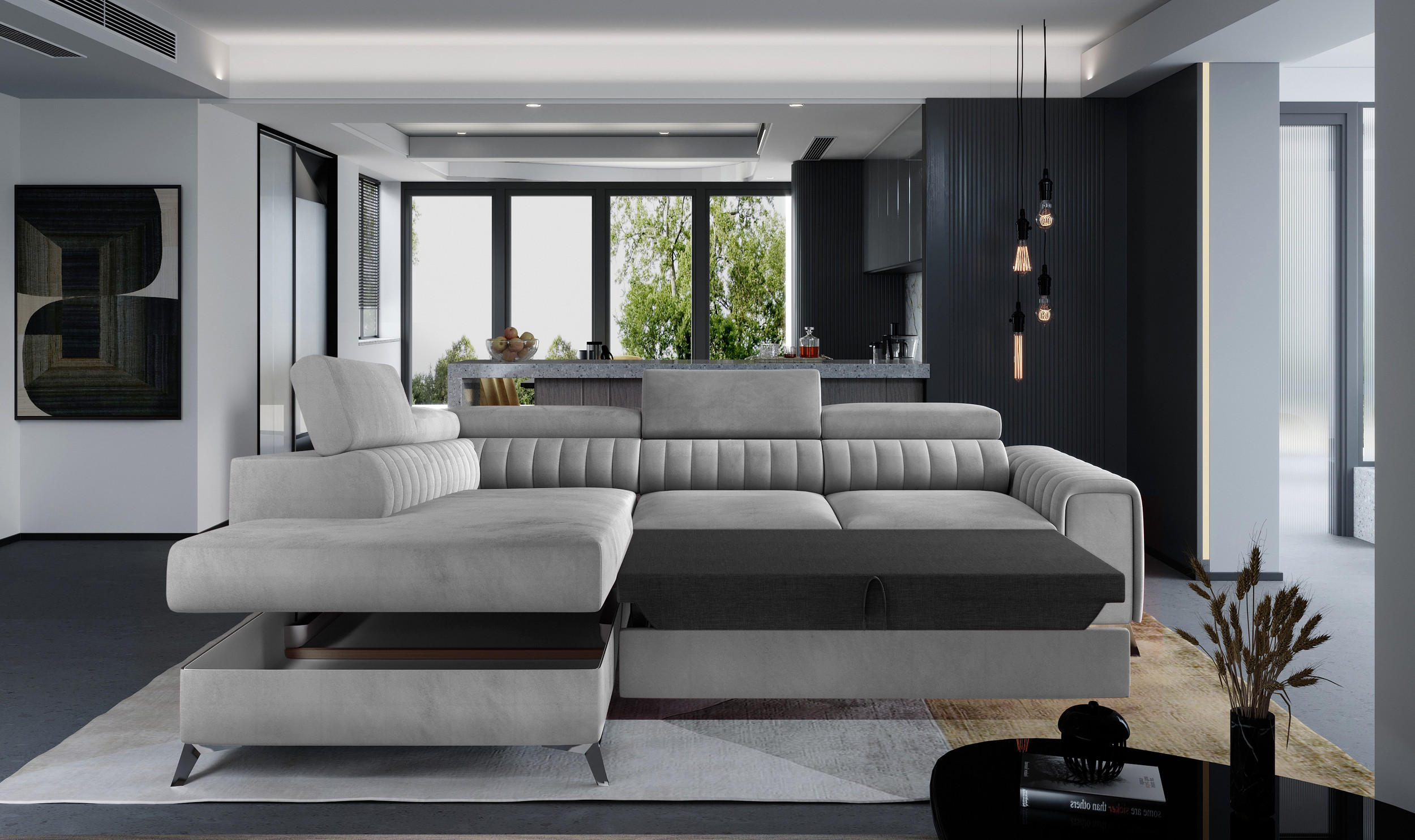 ECKSOFA - OLIVIER (Links, Meeresblau) - Türkis, Textil (275/205cm) - Möblo