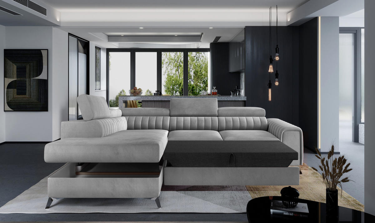 ECKSOFA - OLIVIER (Rechts, Lichtgrau) - Hellgrau, Textil (275/205cm) - Möblo