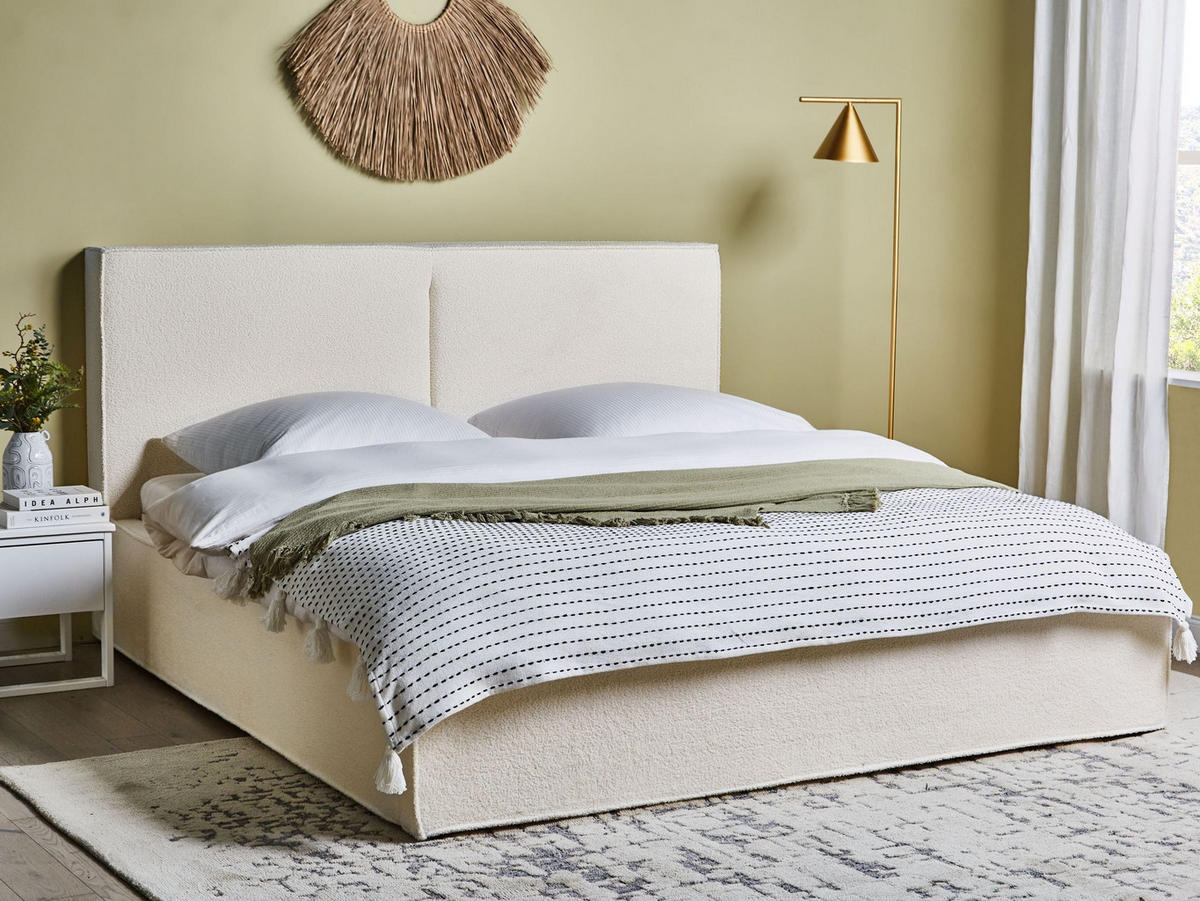 POLSTERBETT 180/200 cm Weiß Moissac - Creme, Textil (180/200cm) - Beliani