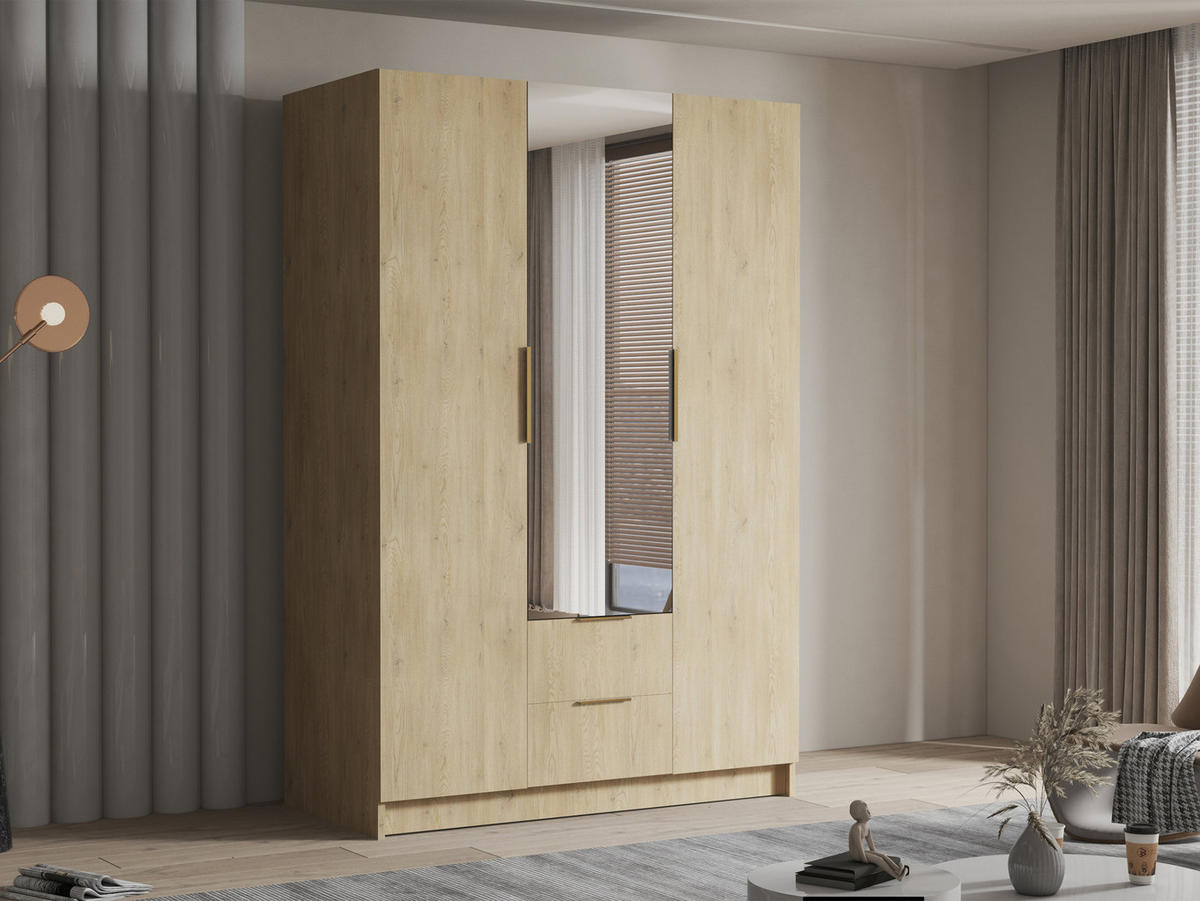 KLEIDERSCHRANK Calwi II - Eichefarben/Goldfarben, Holzwerkstoff/Kunststoff (150/216/60cm) - MIRJAN24