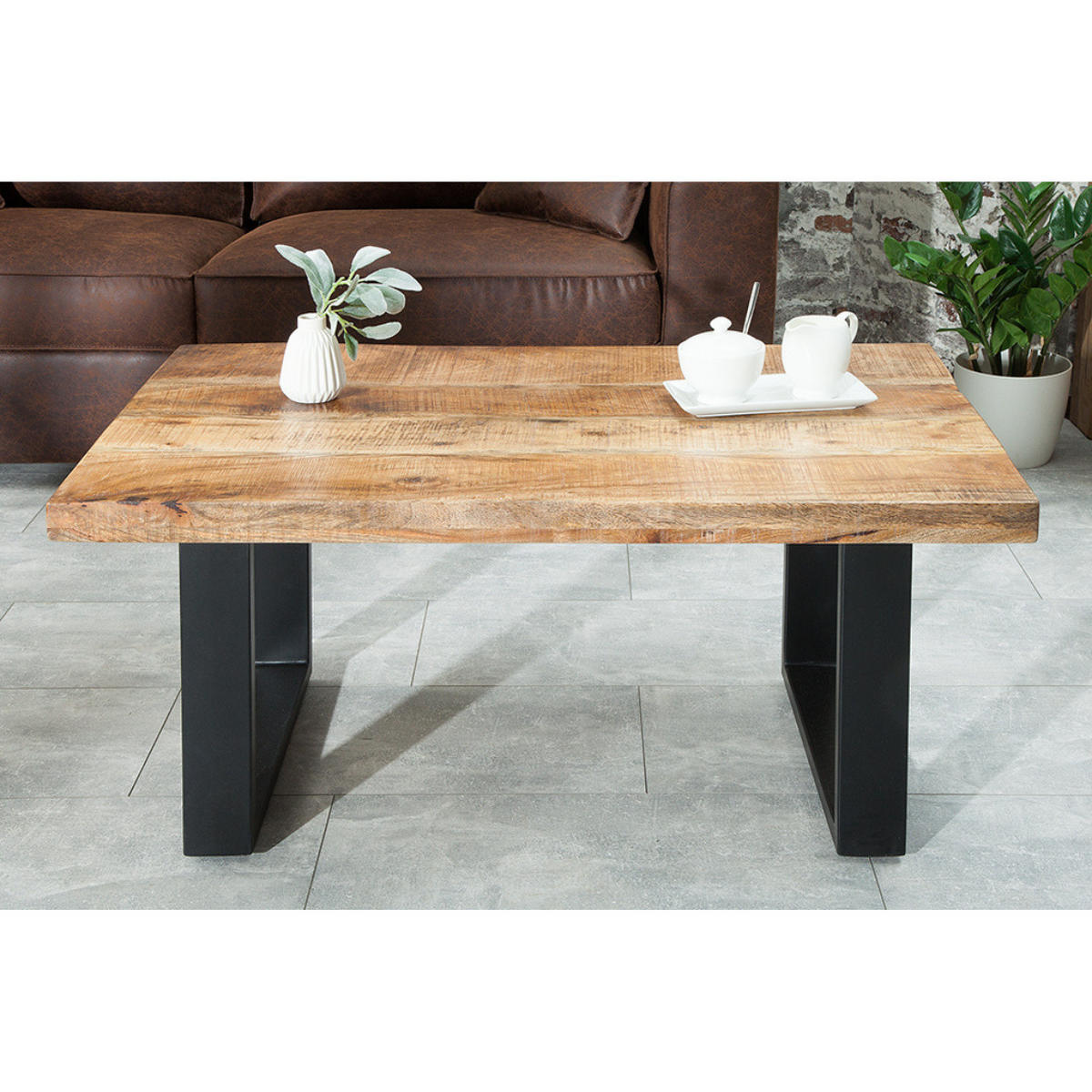 COUCHTISCH IRON CRAFT Mangoholz Natur, Schwarz 100 cm - Schwarz/Braun, Holz/Metall (60/100/46cm) - riess-ambiente