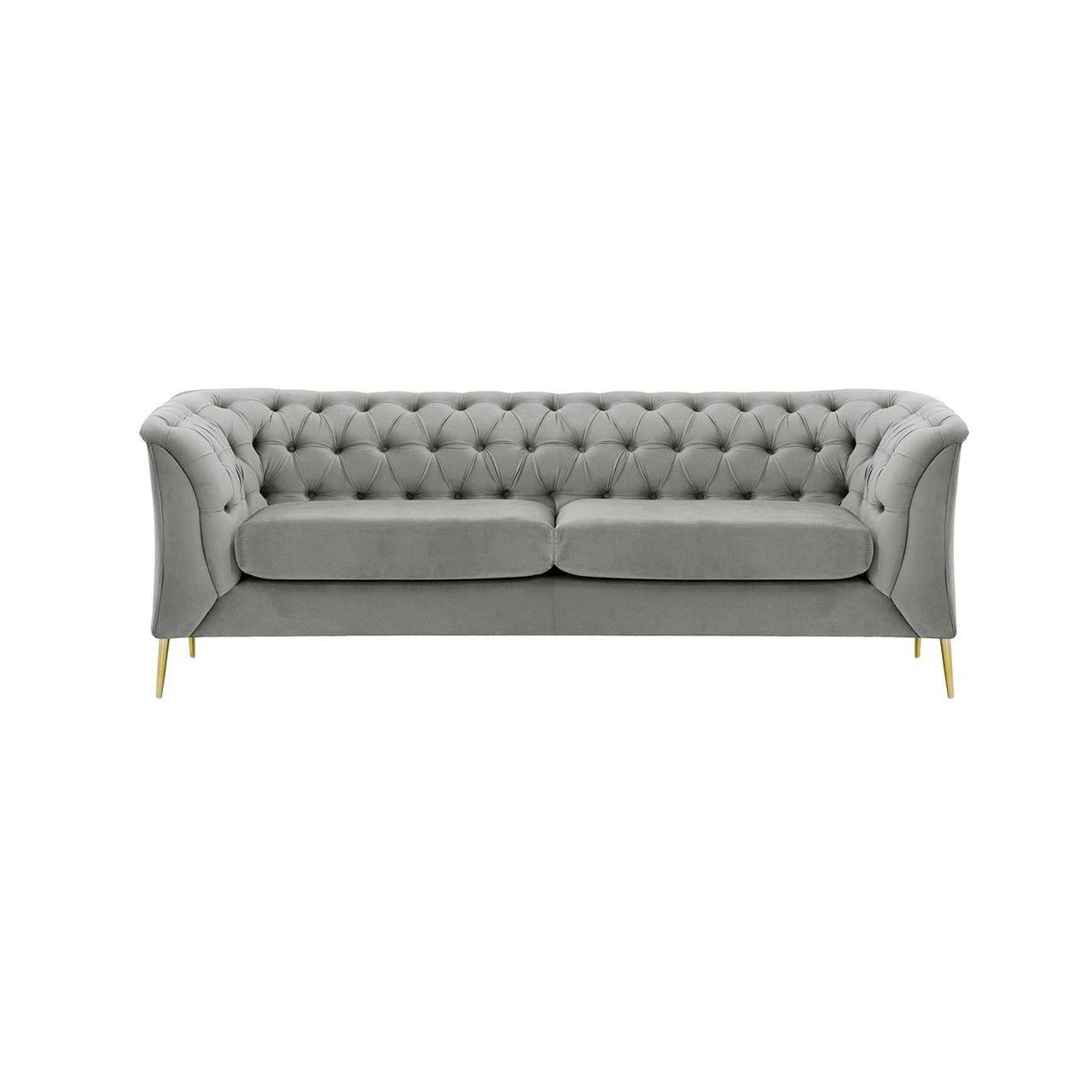 2,5-SITZER-SOFA Chesterfield Modern-Velluto 15 - Hellgrau, Holz/Textil (209/74/80cm)