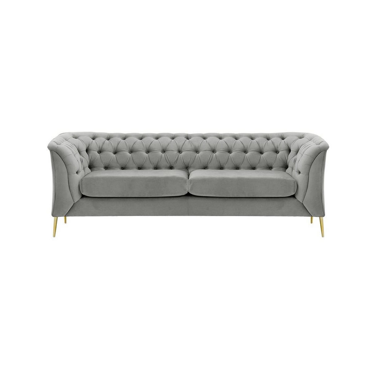 2,5-SITZER-SOFA Chesterfield Modern-Velluto 15 - Hellgrau, Holz/Textil (209/74/80cm)