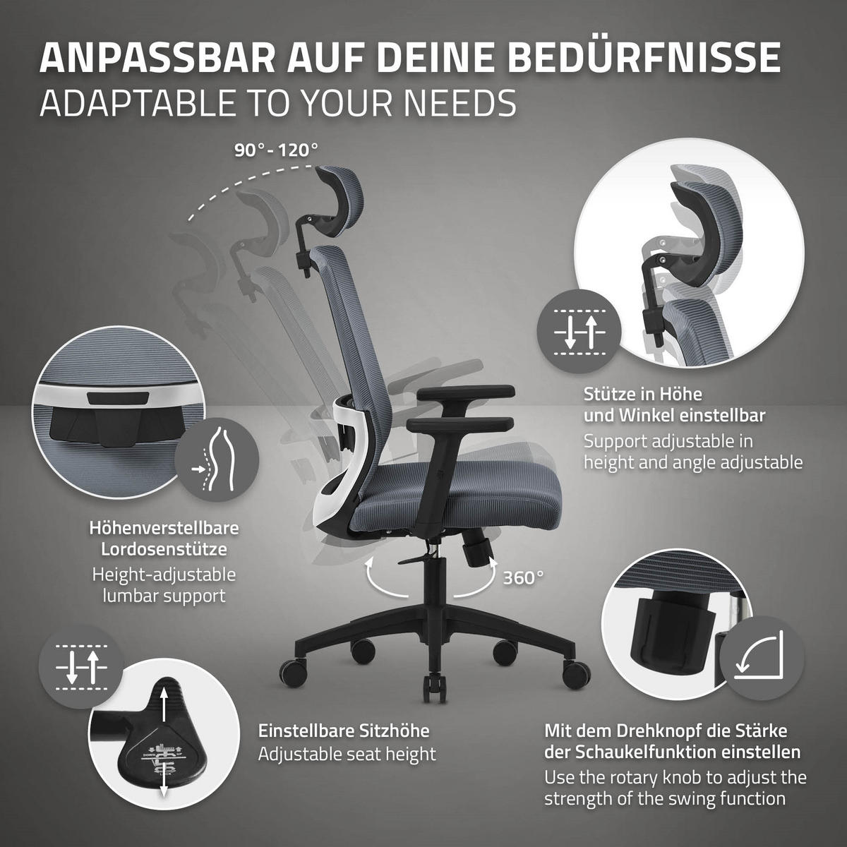 SCHREIBTISCHSTUHL Surpreme grau - Grau, Kunststoff (66/123/68cm) - ML-DESIGN
