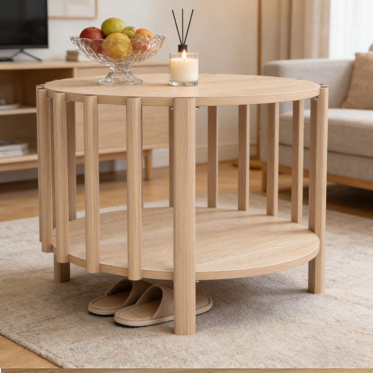 COUCHTISCH Runder Beistelltisch Ø 70 × 40 cm – Skandinavisch-minimalistisches Design, Holzoptik, Holzfarben - Naturfarben, Holzwerkstoff (70/74/40cm) - Ej. Life
