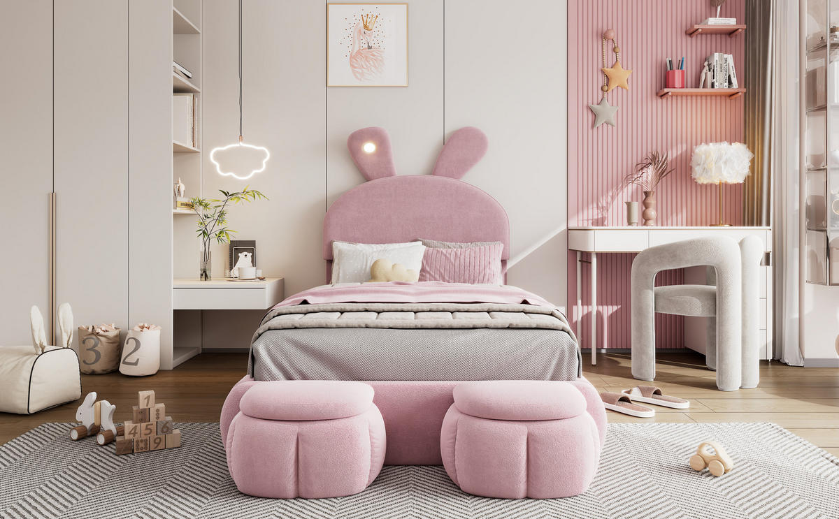 POLSTERBETT 90x200 cm LED Samt rosa - Rosa, Textil (90/200cm) - LEBENLANG