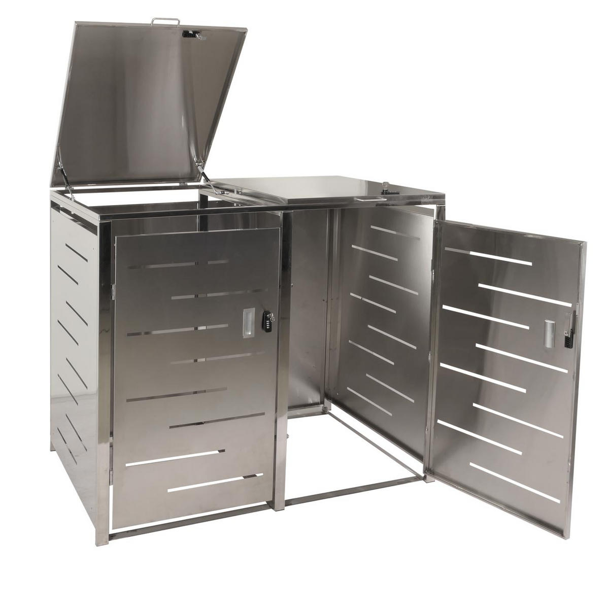 MÜLLTONNENBOX 2er 116,5x131x80cm erweiterbar Edelstahl 48kg - Silberfarben, Metall (131/116.5/80cm) - PROREGAL