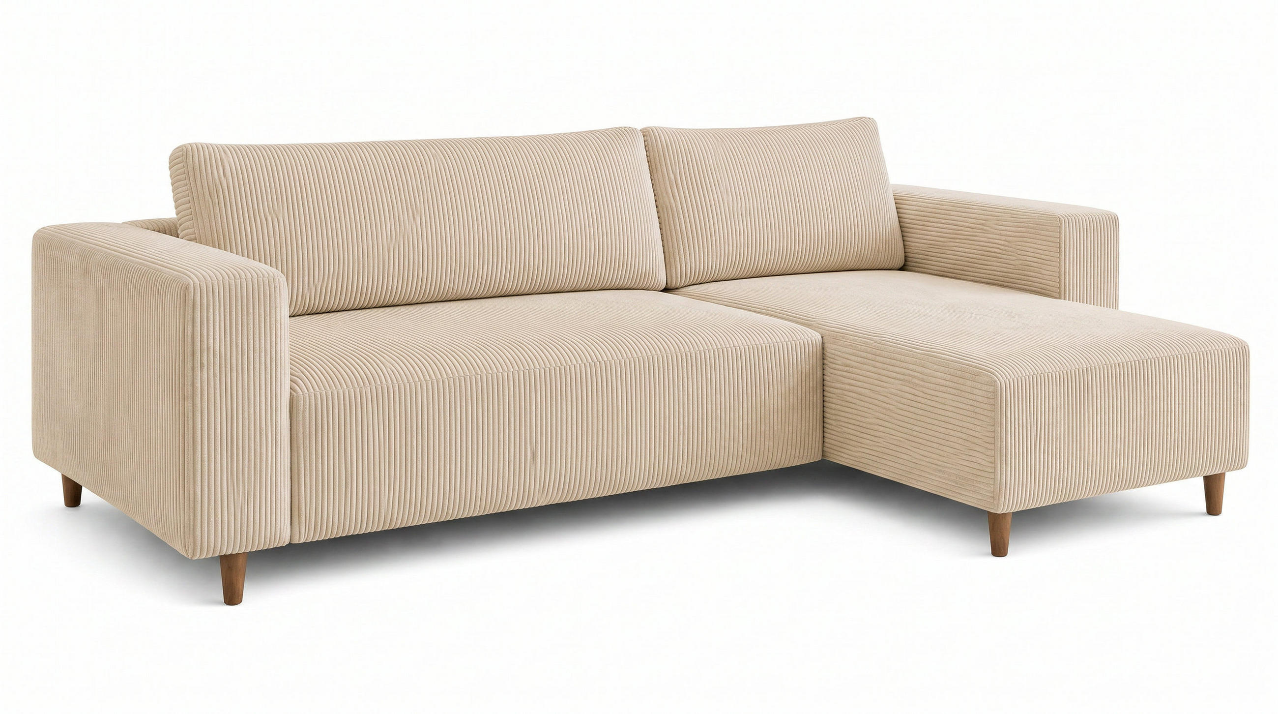 ECKSOFA RIO mit Schlaffunktion und Bettkasten, Farbe: Creme, Cordstoff, Ottomane Universal - Creme, Textil (249/142cm) - Marpur