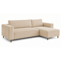 ECKSOFA mit Schlaffunktion und Bettkasten Rio, Ecksofa Cordstoff Creme, Ottomane Universal, 249x142 cm - Creme, Textil (249/142cm) - Marpur