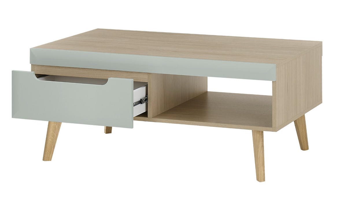 COUCHTISCH Pistazie grün, Eiche, skandinavisch 107 cm, Wohnzimmertisch mit Stauraum - Eichefarben/Pastellgrün, Eichenholz/Holz (107/67/46cm) - Furn.Design