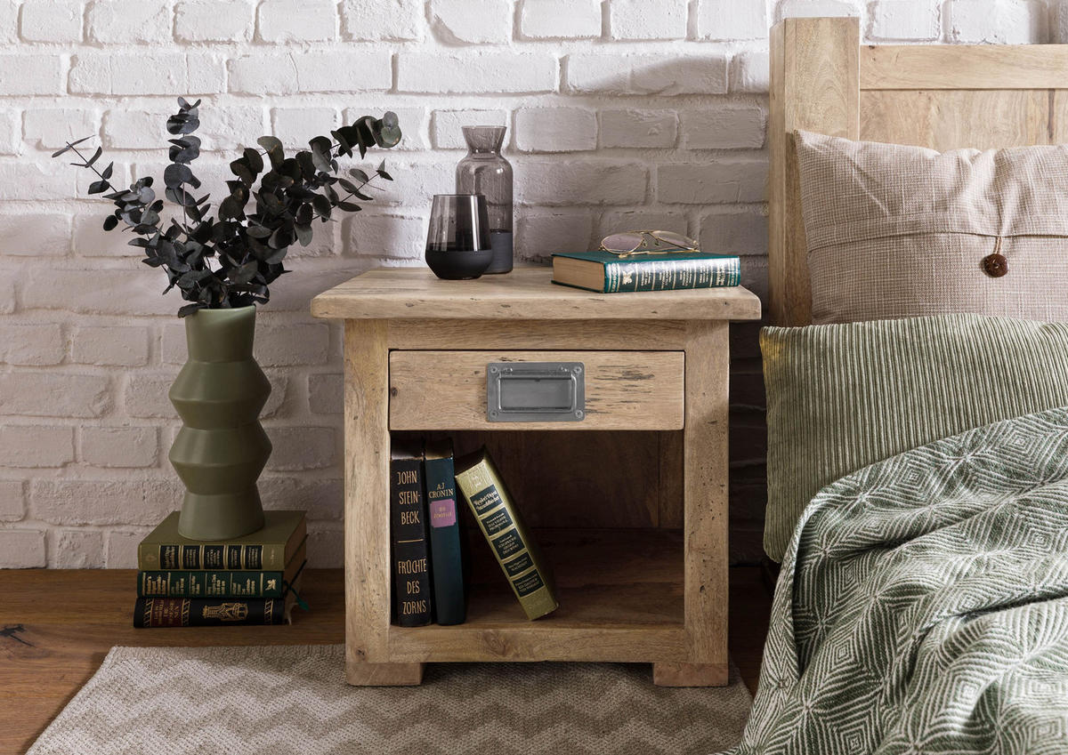 NACHTTISCH Mango 50x40x45 whitewash lackiert RAILWAY #387 - Beige, Holz (50/45/40cm) - Massivmoebel24
