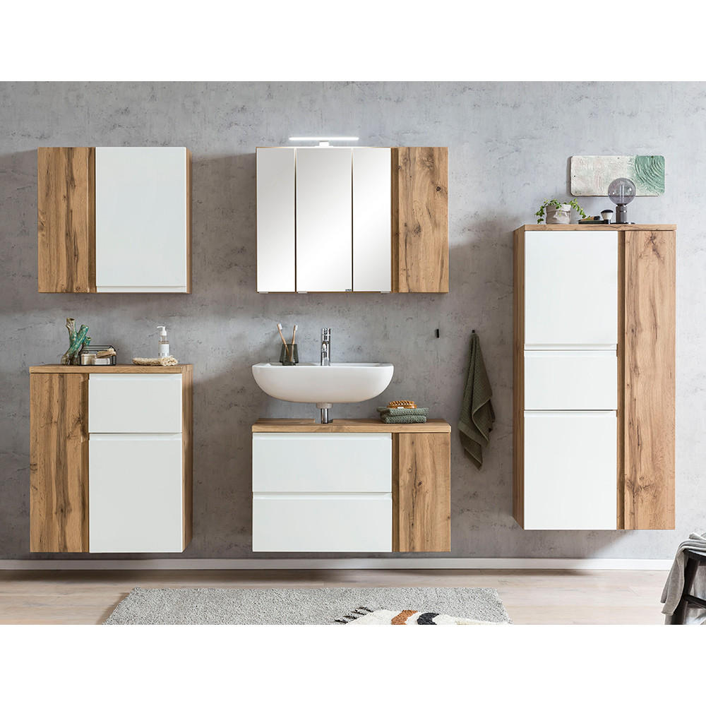 BADMÖBEL-SET 5-TLG. Vasto-03 - Weiß, Holzwerkstoff (245/200/35cm) - Lomado