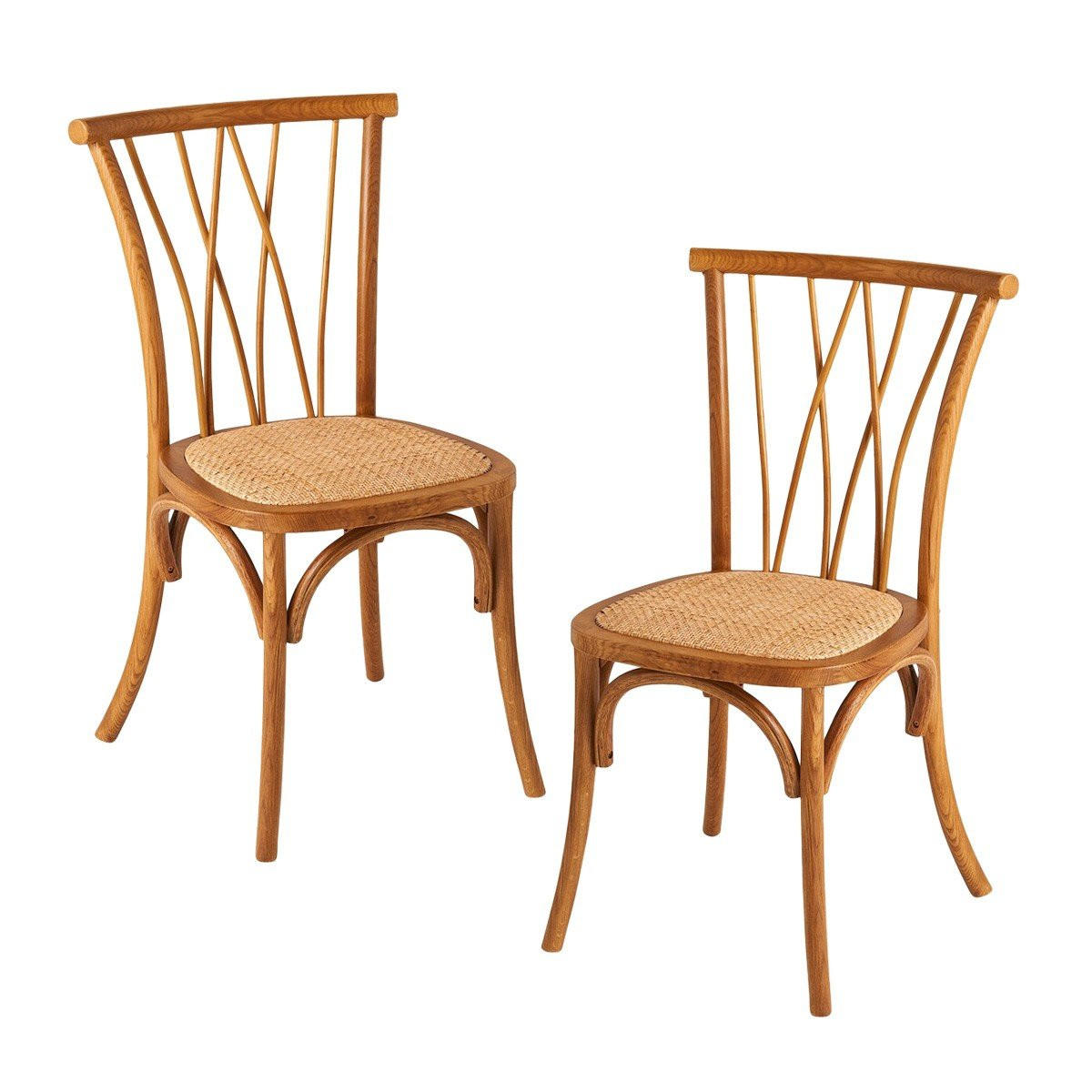 EICHENSTÜHLEN mit Rattan-Sitzfläche, 2er Set - 46/45/77 cm - Braun, Holz (46/77/45cm) - Signature