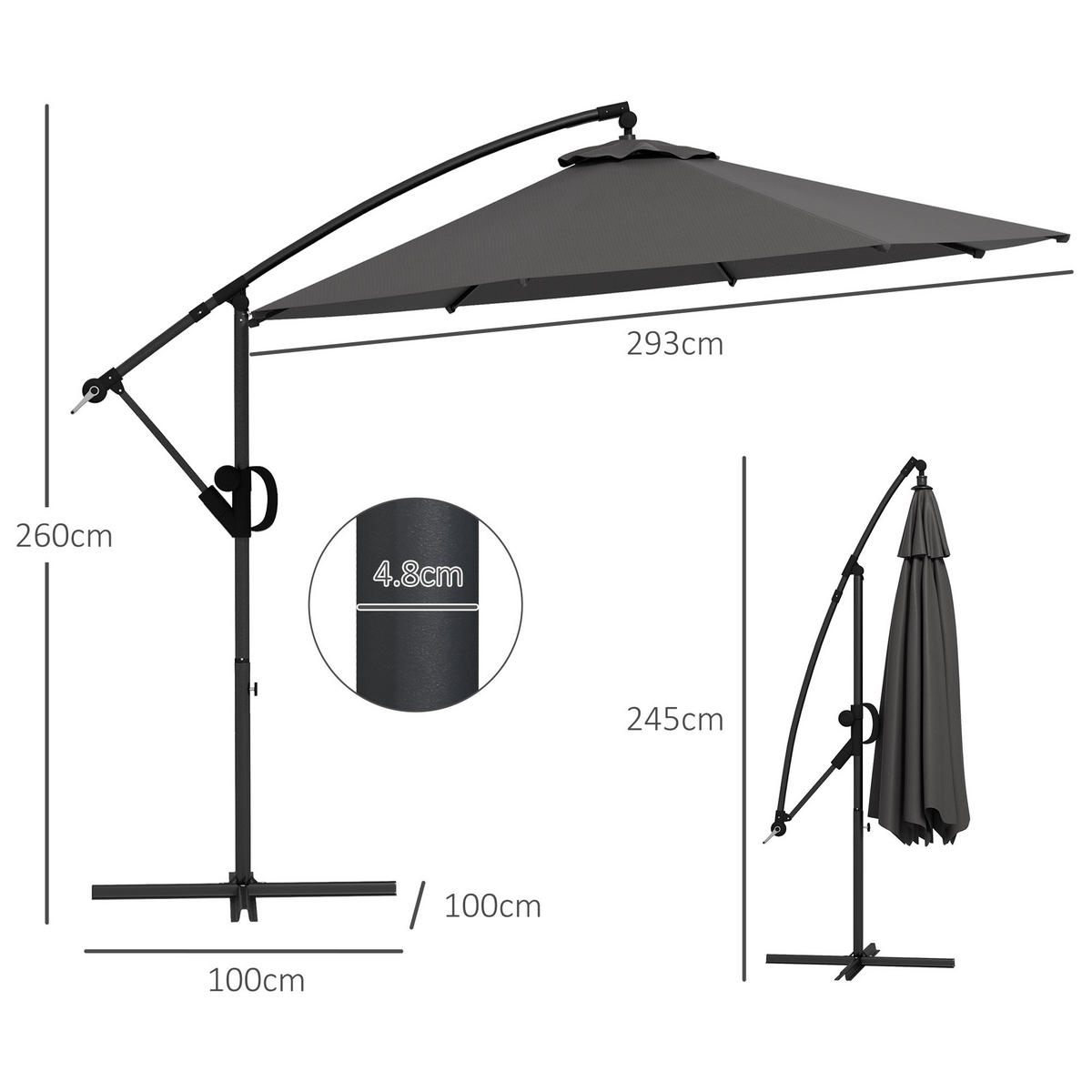 AMPELSCHIRM, Metall, Polyester, Grau - Grau, Metall (293/293cm) - Outsunny