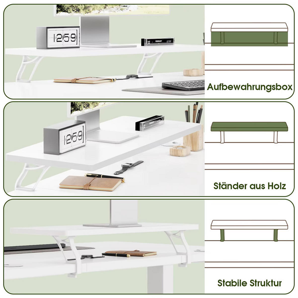 SCHREIBTISCH 160/70/73-118 cm elektrisch höhenverstellbar Monitorständer Weiß - Weiß, Holz (160/70/73cm) - Kaket