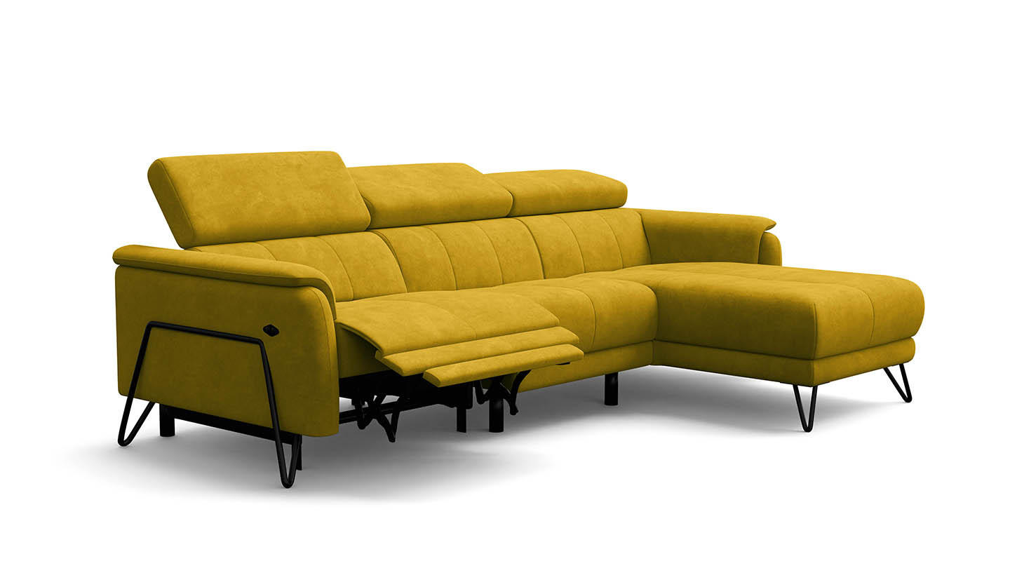 ECKSOFA RODEN 4-Sitzer mit Relax, dunkegelb, Veloursstoff - Gelb, Holz/Textil (268/92cm) - Wozimo