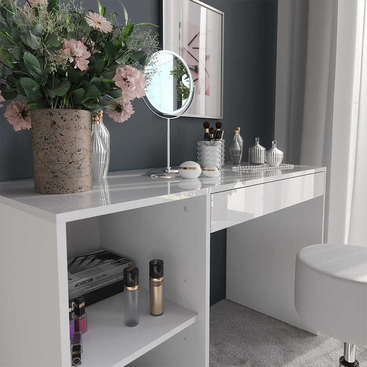 TOALETNÍ STOLEK Sherry Bílá/bílý vysoký lesk - vysoce lesklá bílá, kompozitní dřevo (119.8/76/50.1cm) - Vicco