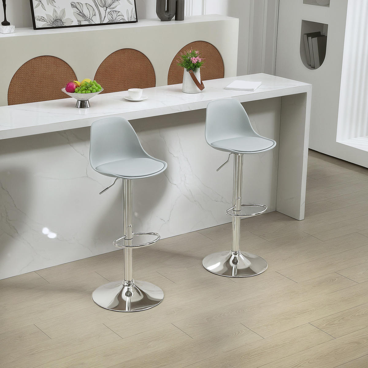 BARHOCKER höhenverstellbar 2er-Set drehbar Kunstleder Grau - Grau, Metall (42/104/38cm) - Meubliv