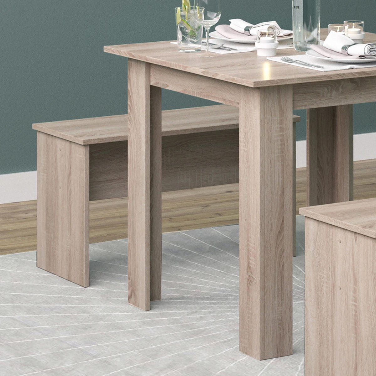 ESSTISCH SET Sentio Sonoma 80 x 80 cm mit 2 Bänken - Sonoma Eiche, Holzwerkstoff (80/73/80cm) - Vicco