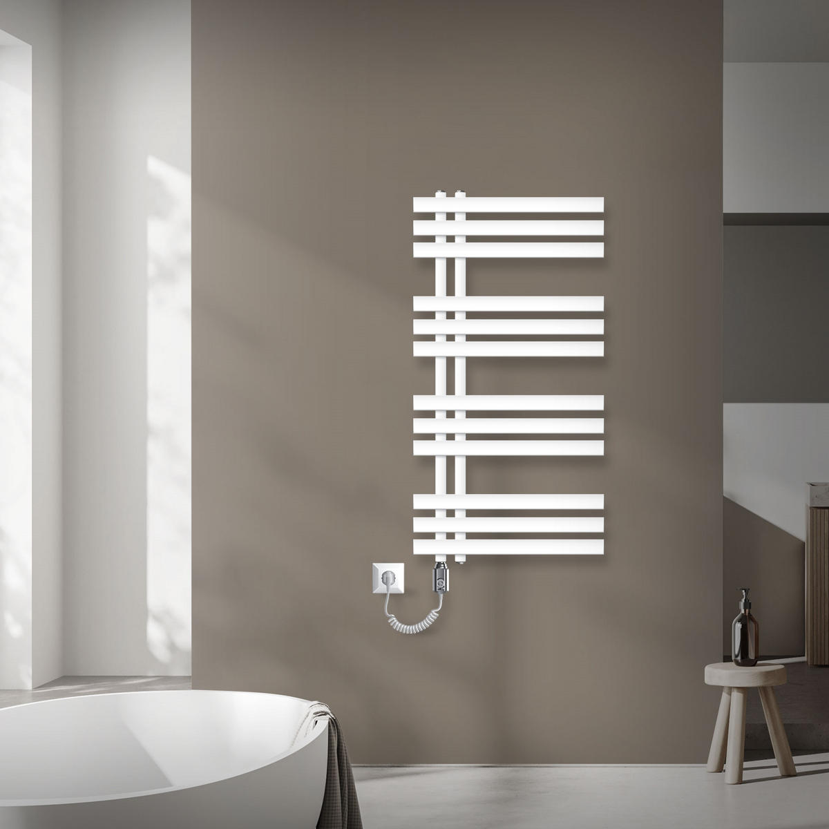 ELEKTRICKÝ koupelnový radiátor Iron EM 500 × 1000 mm, bílý, s topným tělesem 300 W - bílá, kov (50/100/3cm) - LuxeBath