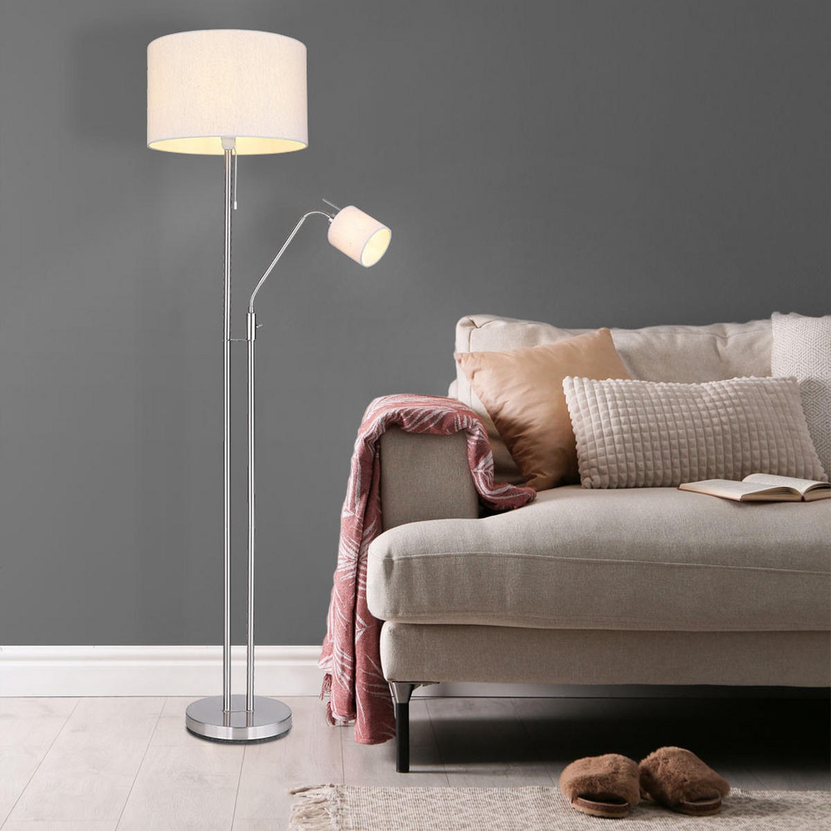 LED STEHLEUCHTE AVA Textil Beige - Beige, Metall (40/40/175cm) - Globo Lighting