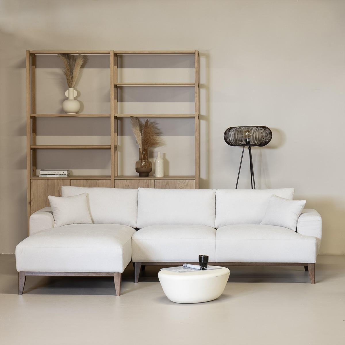 CHAISELONGUE Sofa 3-Sitzer links aus Stoff, beige - Beige, Textil (270/66/165cm) - Giga Meubel