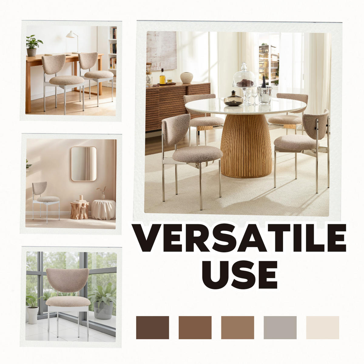 STUHL-SET DE-36862 2 Stück mit Stoffbezug Khaki - Sandfarben/Silberfarben, Metall (47/76/54cm) - ComfortXL