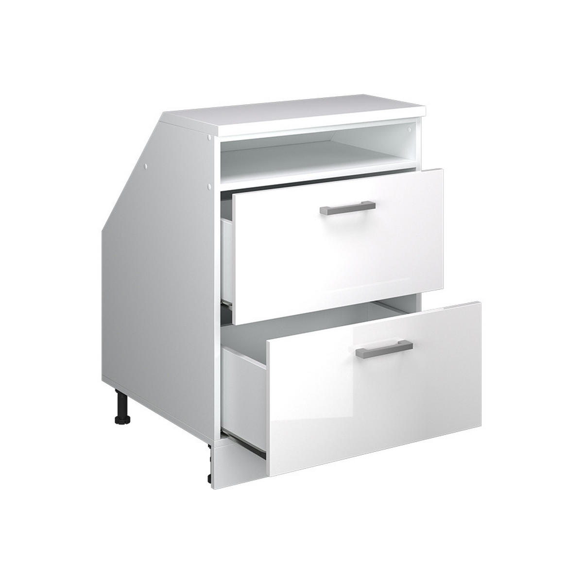 KUHINJSKI ORMAR ZA KOSINE KROVA R-Line Sjajna Bijela 60 cm s 2 ladice, korpus ormara dubine 60 cm - bijela/bijela visoki sjaj, drvni materijal (60/83.8/60cm) - Vicco