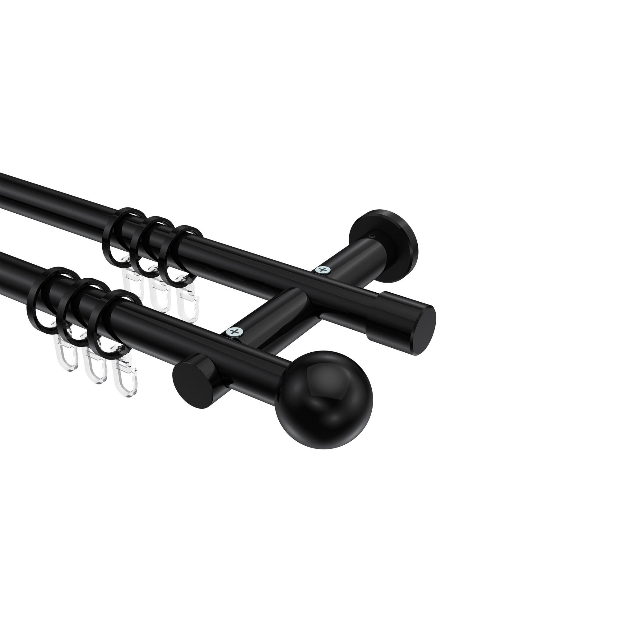 GARDINENSTANGE Platon Luino 240 cm (geteilt in 2 x 120 cm), 2-läufig, 20 mm Ø Schwarz - Schwarz, Metall (240cm) - INTERDECO