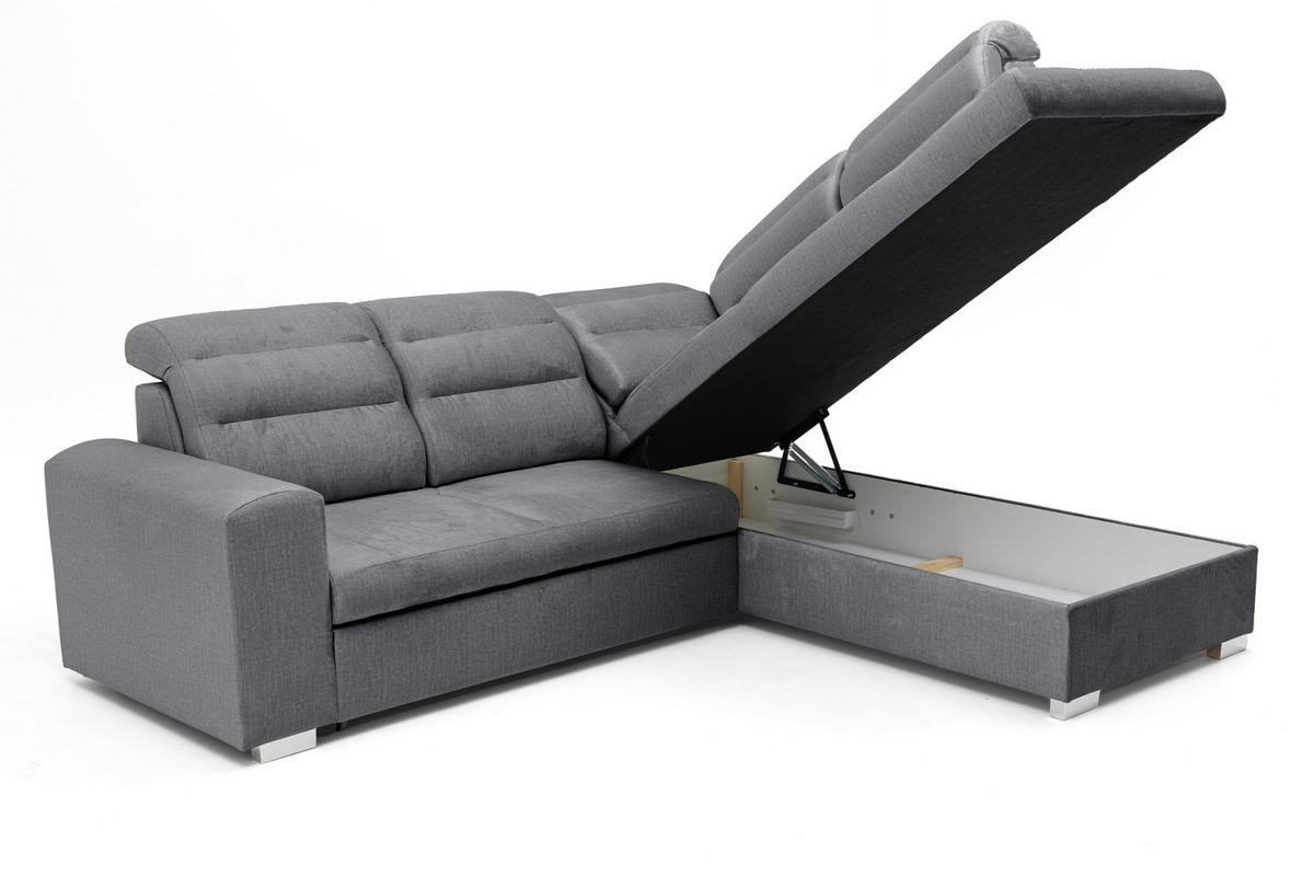 ECKSOFA CLOUD L Rechts mit Schlaffunktion 120x190 Velours Dunkelgrau - Chromfarben/Dunkelgrau, Holz/Kunststoff (260/202cm) - Muffo