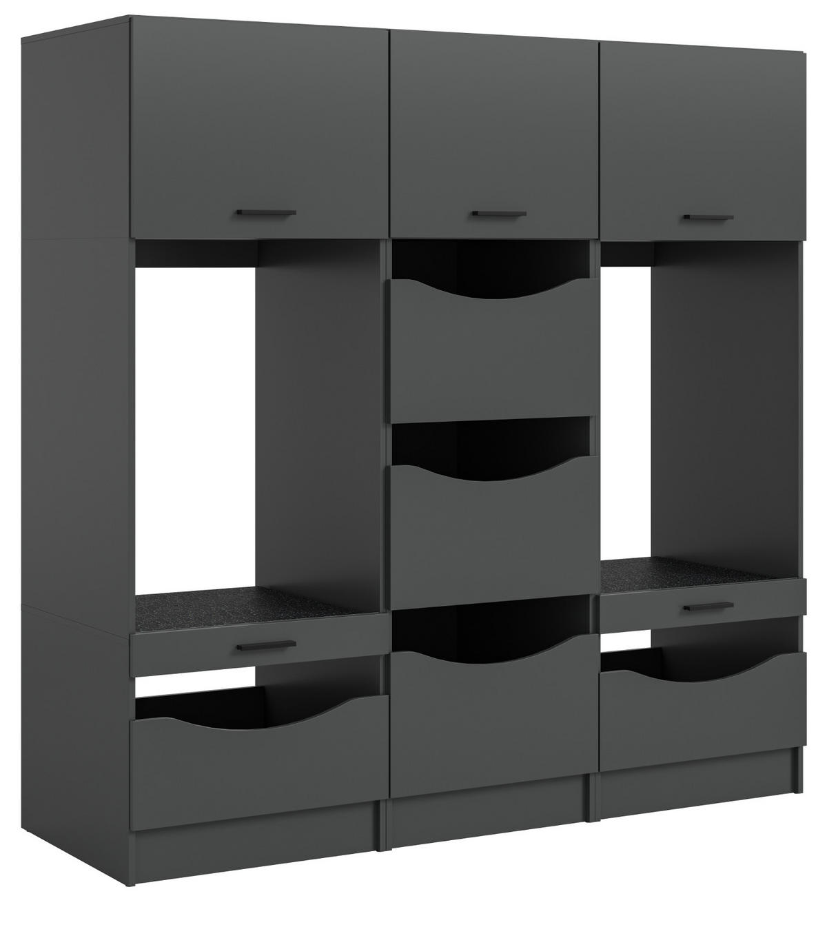 WASCHMASCHINENSCHRANK grau Set 3-teilig 192 cm, Umbau für Waschmaschine und Trockner - Schwarz/Grau, Holzwerkstoff/Kunststoff (192/196/68cm) - Inn.Furn