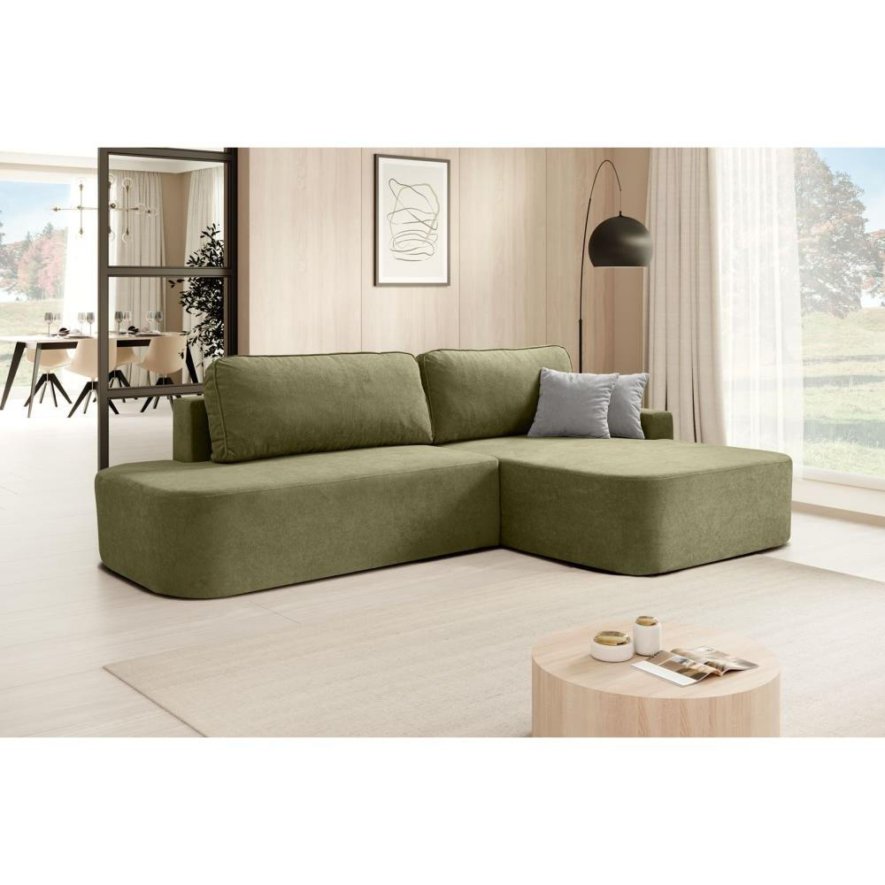 ECKSCHLAFSOFA Gavi grün velours rechts - Grün, Textil (269/171cm) - Beautysofa