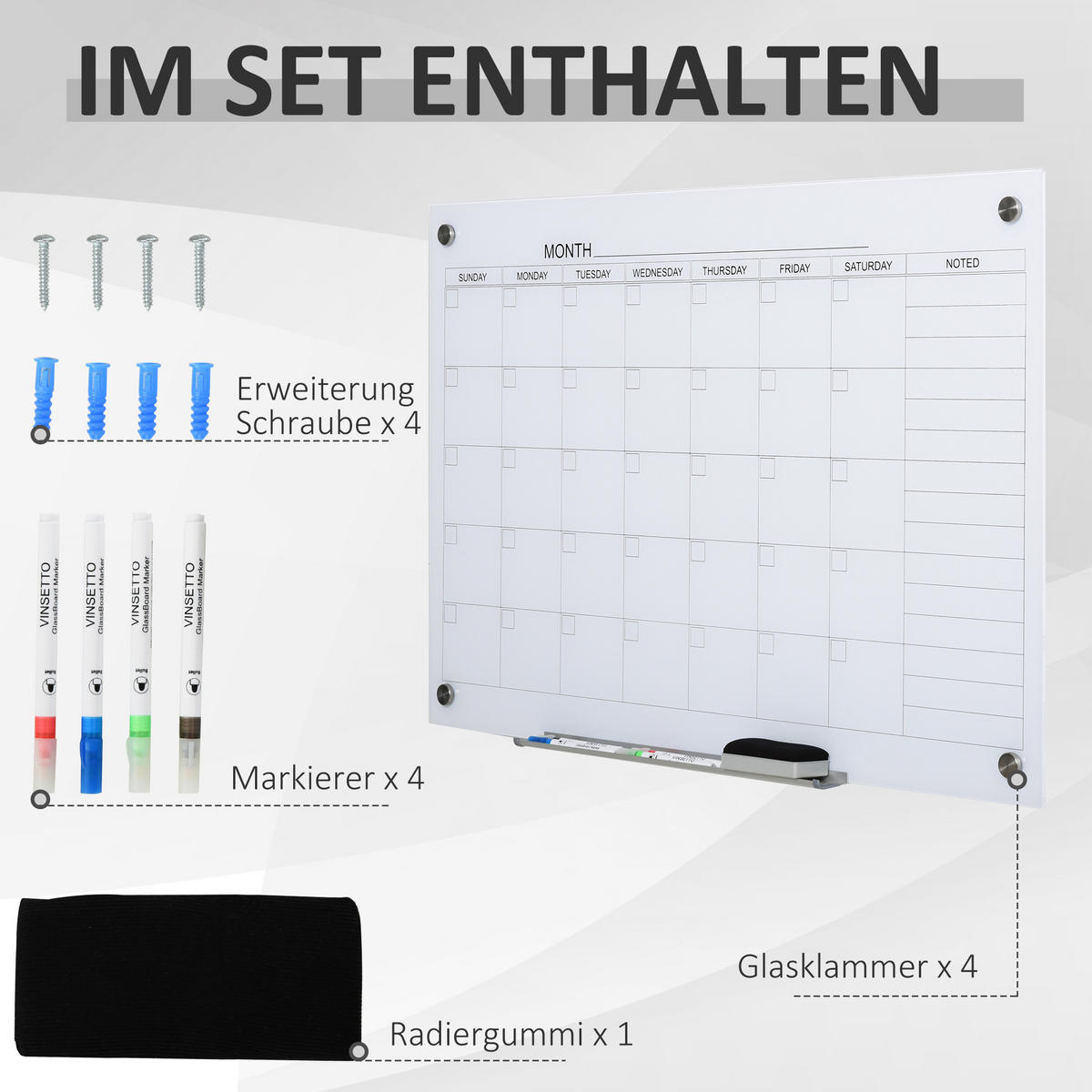 WHITEBOARD, für Organisation Ferienpläne und Monatsplanungen, 90 x 60 cm - Weiß, Kunststoff (90/60/0.2cm) - Vinsetto