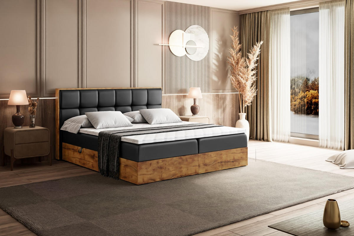 BOXBETT mit Matratze H4 und Lattenrost - LOLLI7 - 120x200 - Schwarz Hochglanz - Schwarz, Holzwerkstoff/Kunststoff (120/200cm) - ALTDECOR