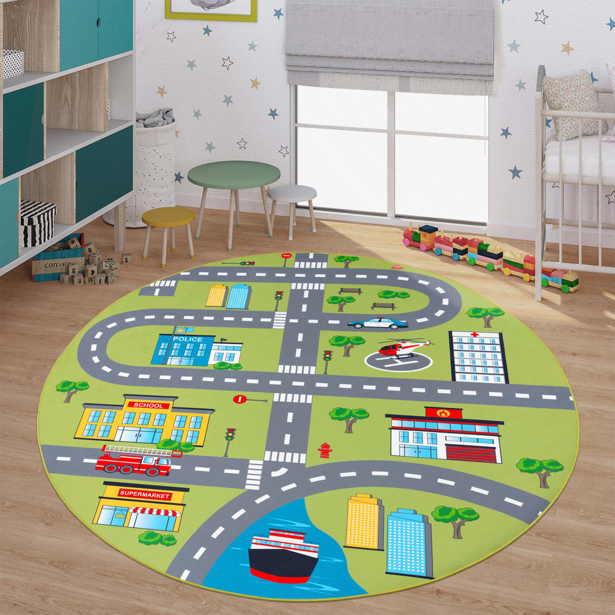 KINDERTEPPICH Grün Ø 160 cm - Multicolor, Kunststoff (160/160cm) - TT Home