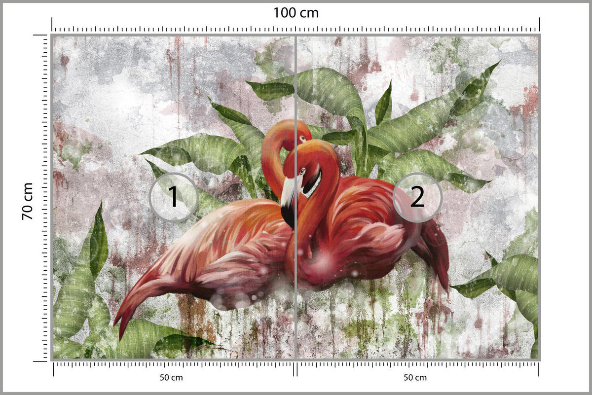 FOTOTAPETE für Schlafzimmer Abstrakte Flamingos Beton Tropische Blätter Palmen Natur 100x70 - Multicolor, Papier (100/70cm) - Muralo