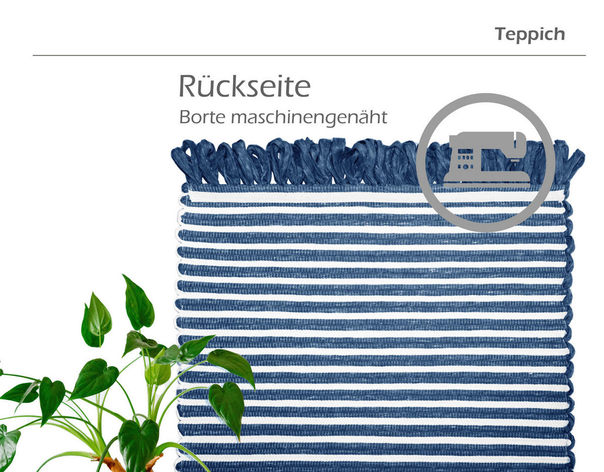 HANDGEWEBTER Läufer 50x70 cm Jeansblau - Dunkelblau, Naturmaterialien/Textil (50/70cm) - Lashuma
