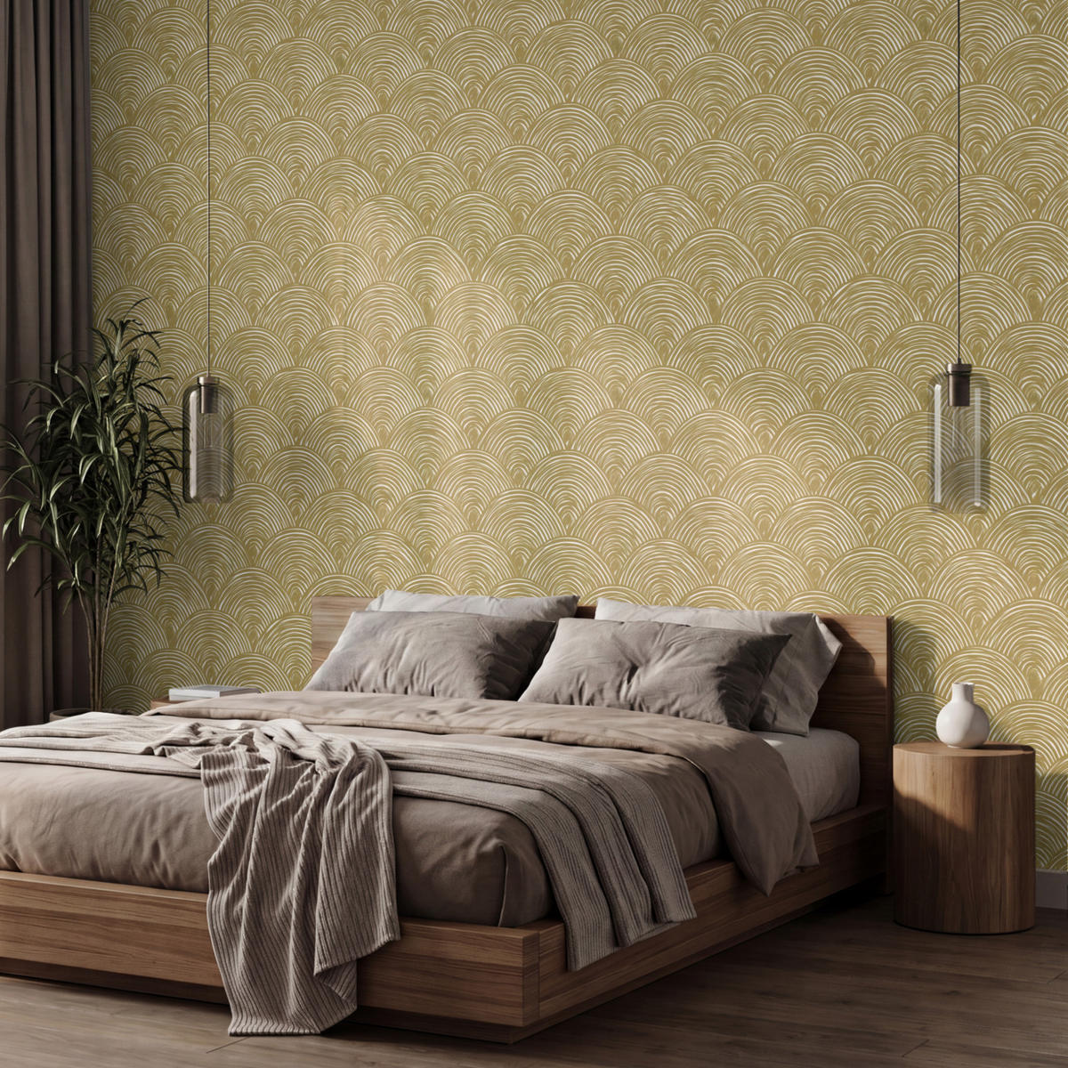TAPETE - Fächer - Geometrisch - Grün - 400x260 cm - Goldfarben, Papier (400/260cm) - OnlyWow