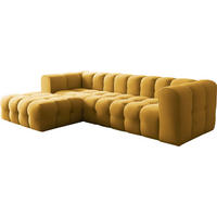 ECKSOFA Mochi L-Form 5-Sitzer Links, Samt, Senfgelb 290/75/193 cm - Dunkelgelb/Schwarz, Kunststoff/Textil (290/193cm) - WFL GROUP