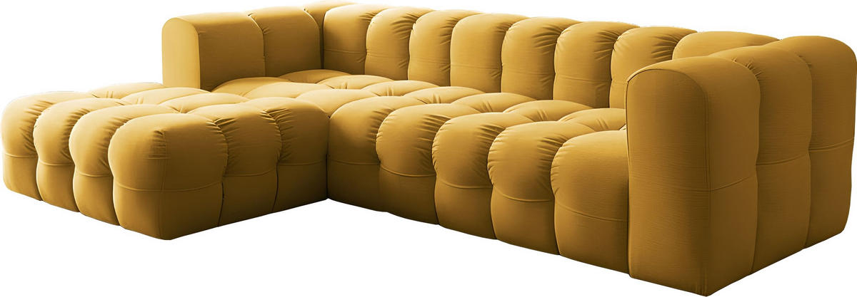 ECKSOFA Mochi L-Form 5-Sitzer Links, Samt, Senfgelb 290/75/193 cm - Dunkelgelb/Schwarz, Kunststoff/Textil (290/193cm) - WFL GROUP