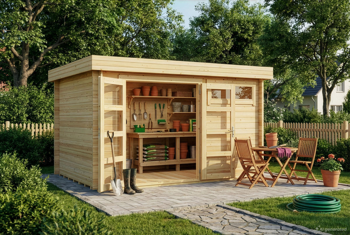 GARTENHAUS Holz Leandro - Naturfarben, Holz (394/217/268cm) - Alpholz